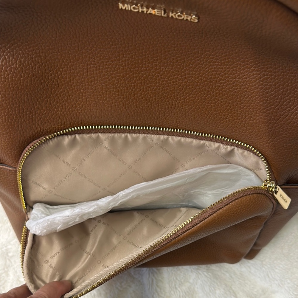 Michael Kors Brown Leather Backpack Minimalist Design - Picture 4 of 7